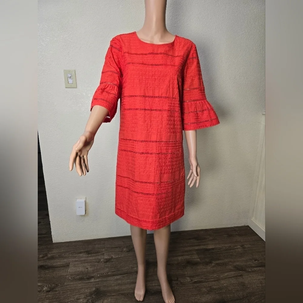 J. Crew Dress Flutter Sleeve Eyelet Design Shift Orange Dress Size 8T